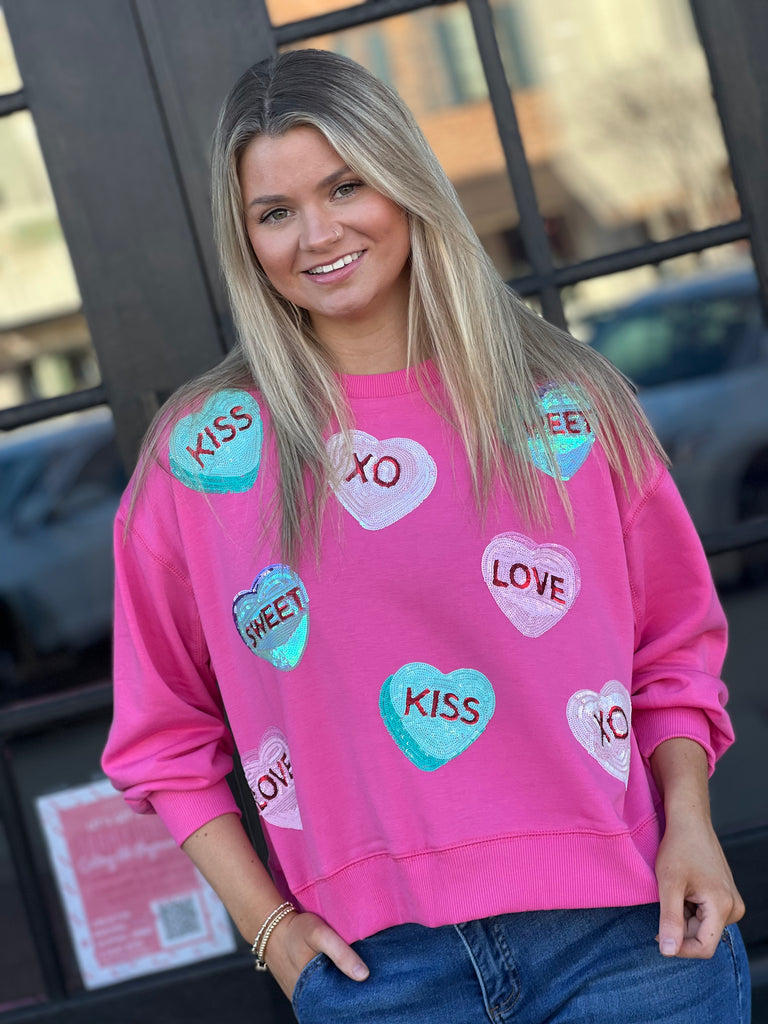 Mary Square Candy Hearts Sweatshirt