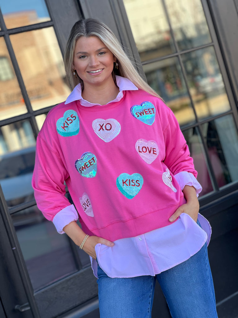 Mary Square Candy Hearts Sweatshirt