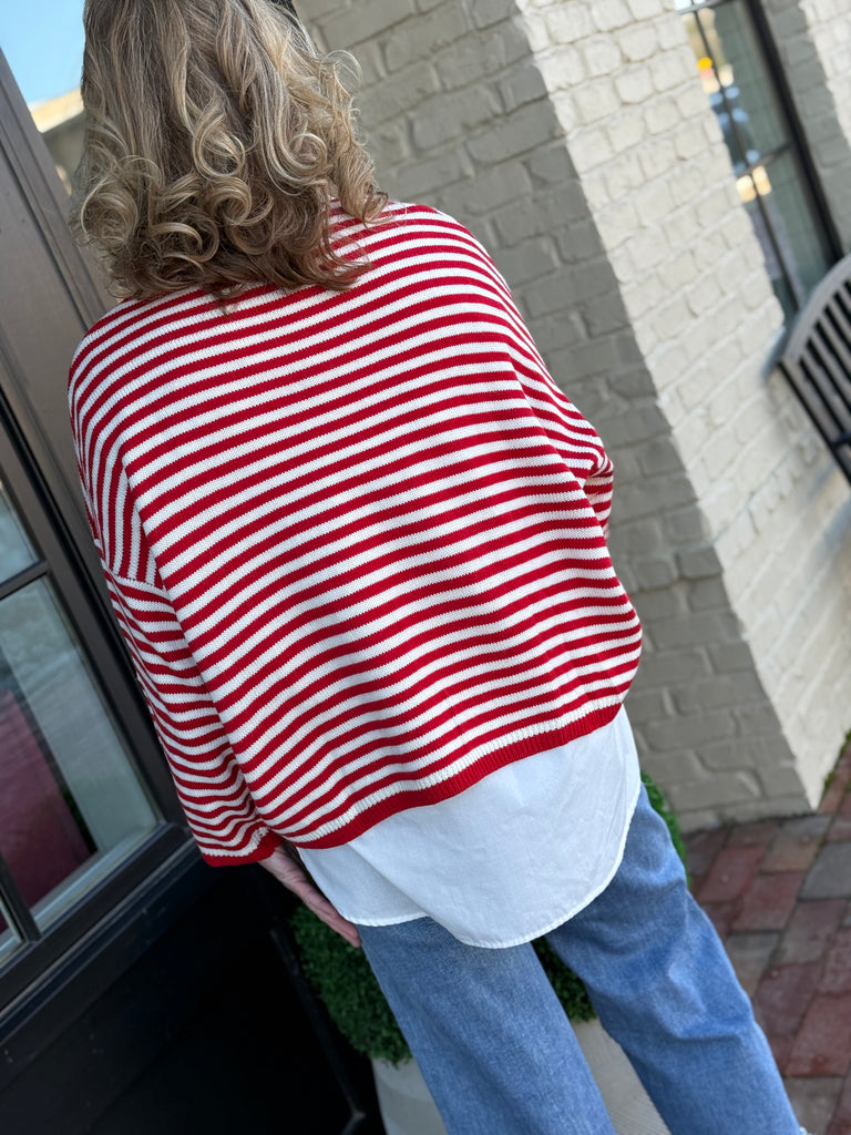 Seen in Stripes Sweater- Red/White