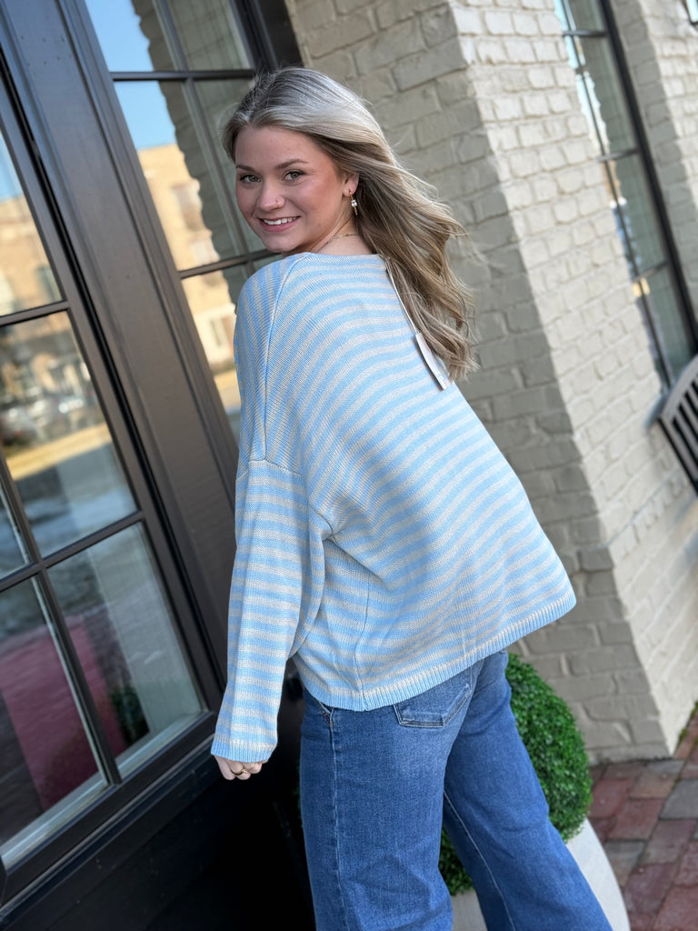 Seen in Stripes Sweater- Blue/Linen