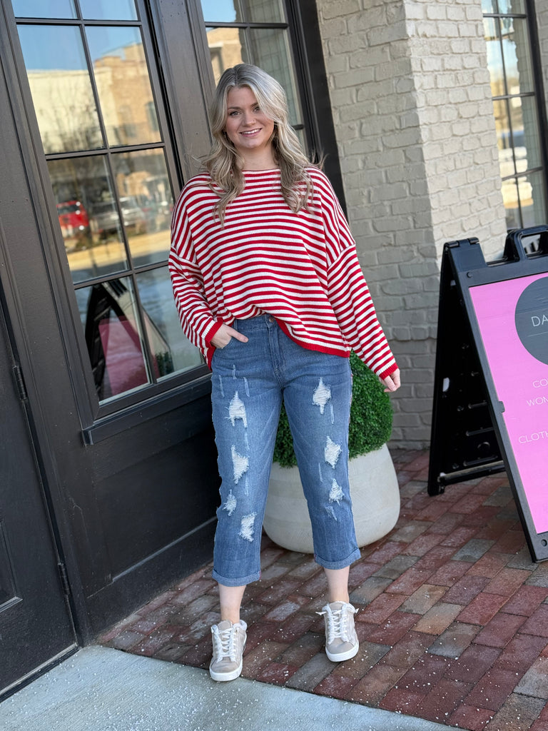 Seen in Stripes Sweater- Red/White