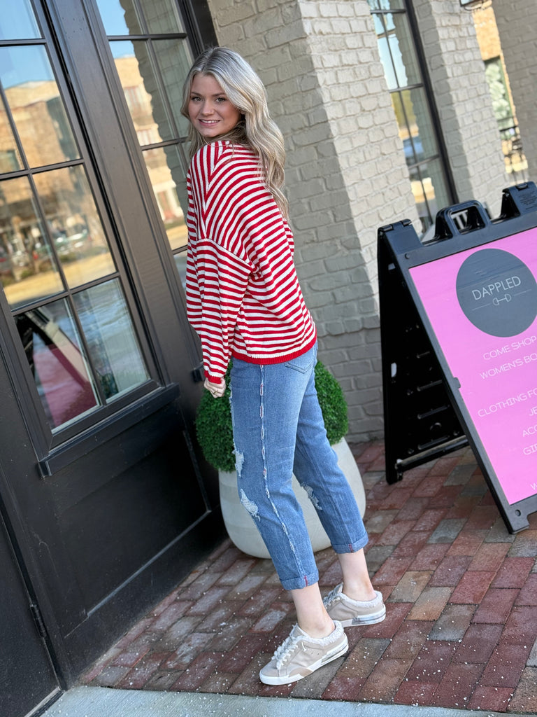 Seen in Stripes Sweater- Red/White