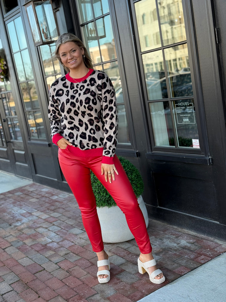 Leopard Red Accented Sweater