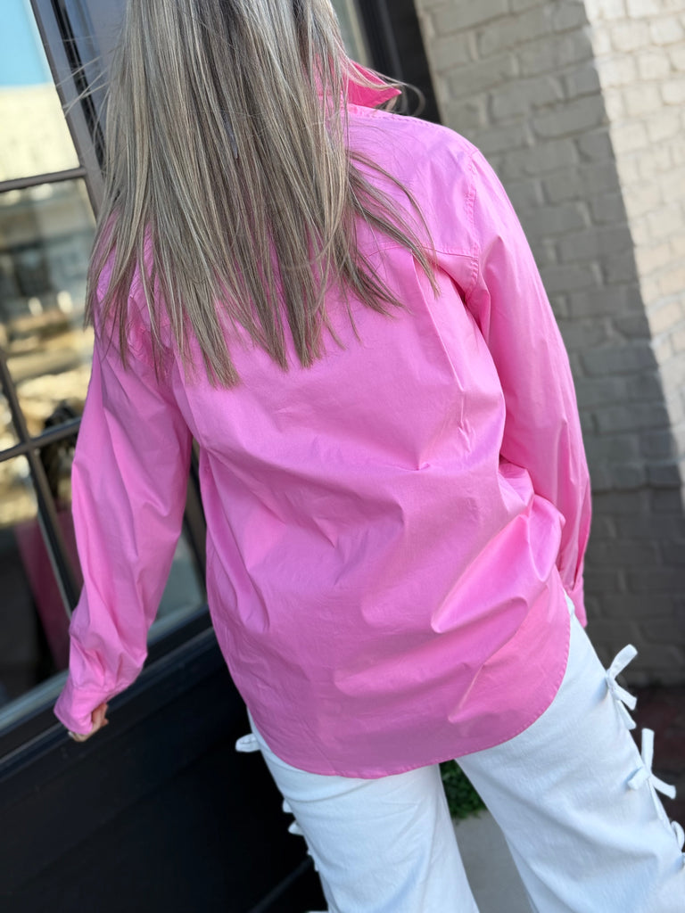 Buttoned in Poplin Top- Pink