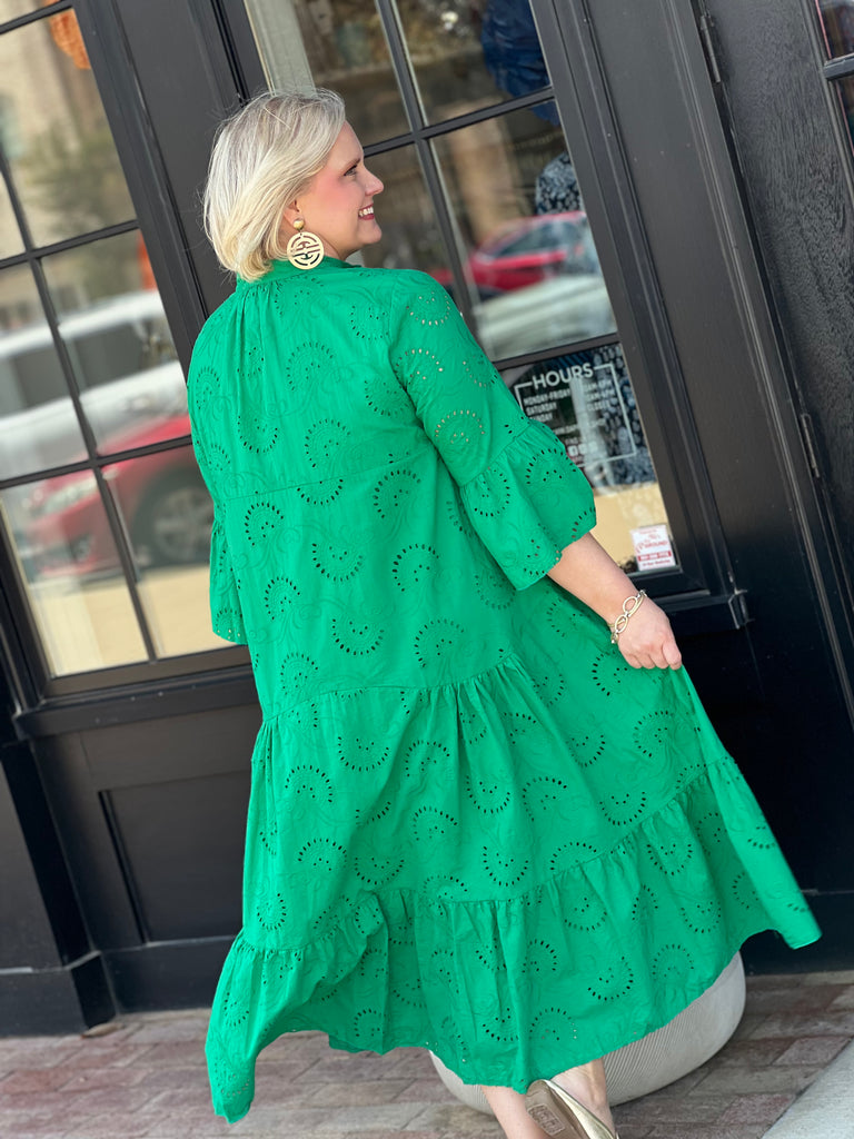 kelly Green Eyelet Dress