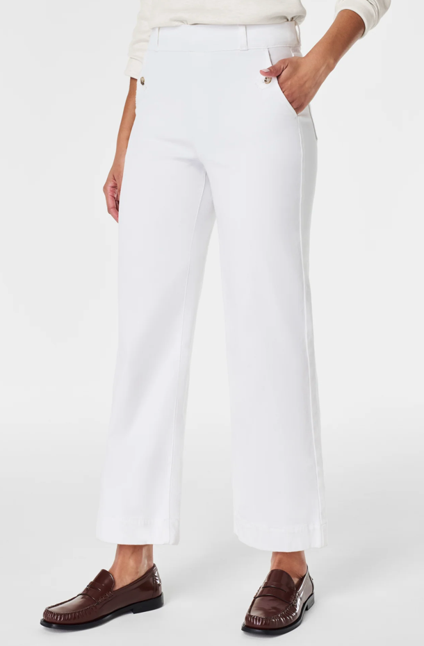 Spanx Twill Cropped Wide Leg Pant - White | Dappled.Shop