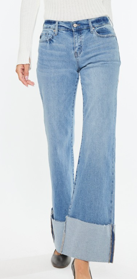 KanCan Wide Leg Cuffed Jean