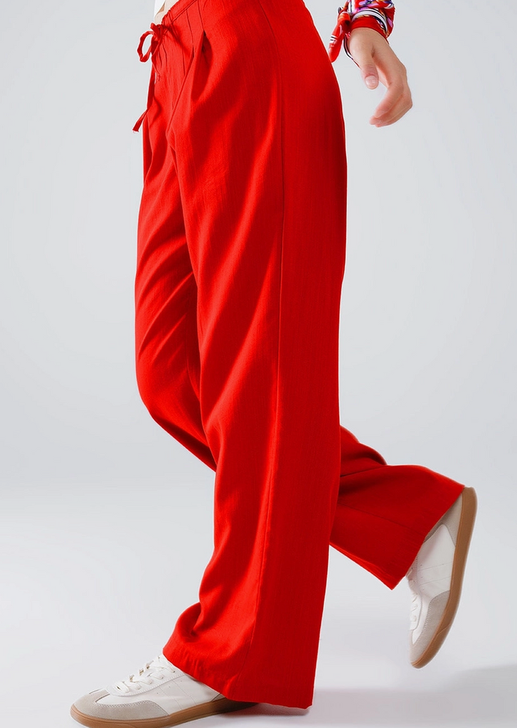 Relaxed Fit Drawstring Pant- Red